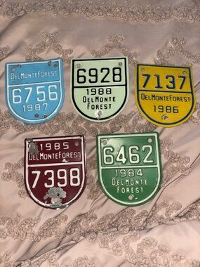 1984-1988 Del Monte Forest - Pebble Beach Auto Car License Plate Gate Badges (5)